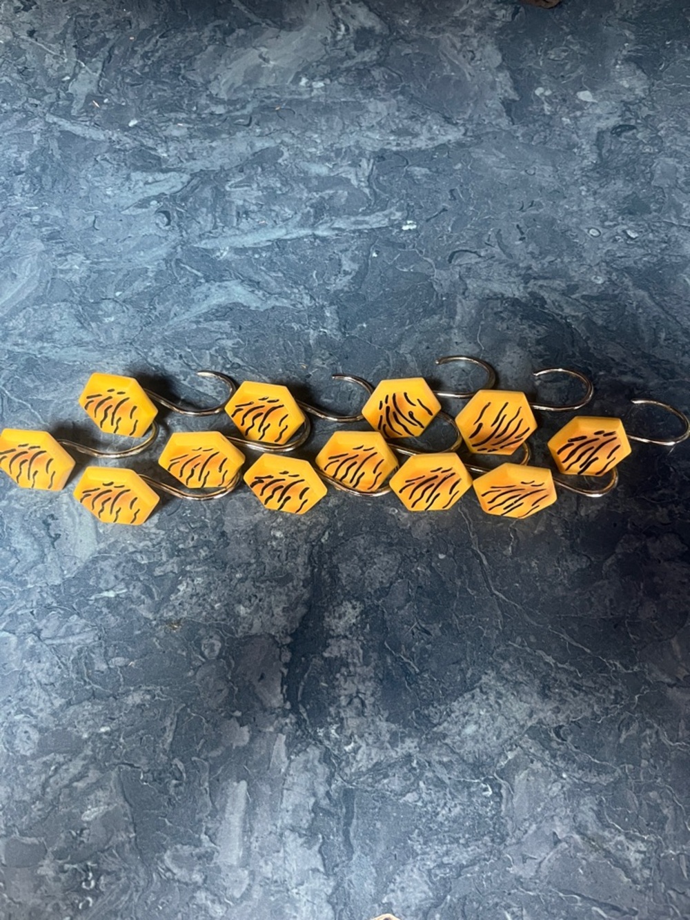 Yellow Tiger Stripe Hexagon Shower Curtain Hooks - Set of 12